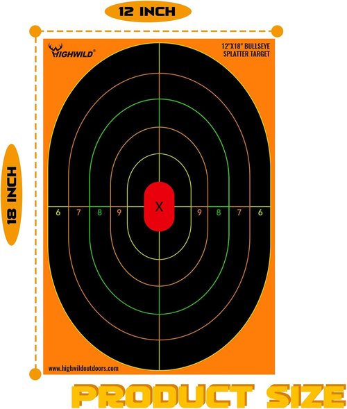Highwild Bullseye Splatter Paper Targets - Vibrant Multi-Color Splash Effect - 12x18 Inch