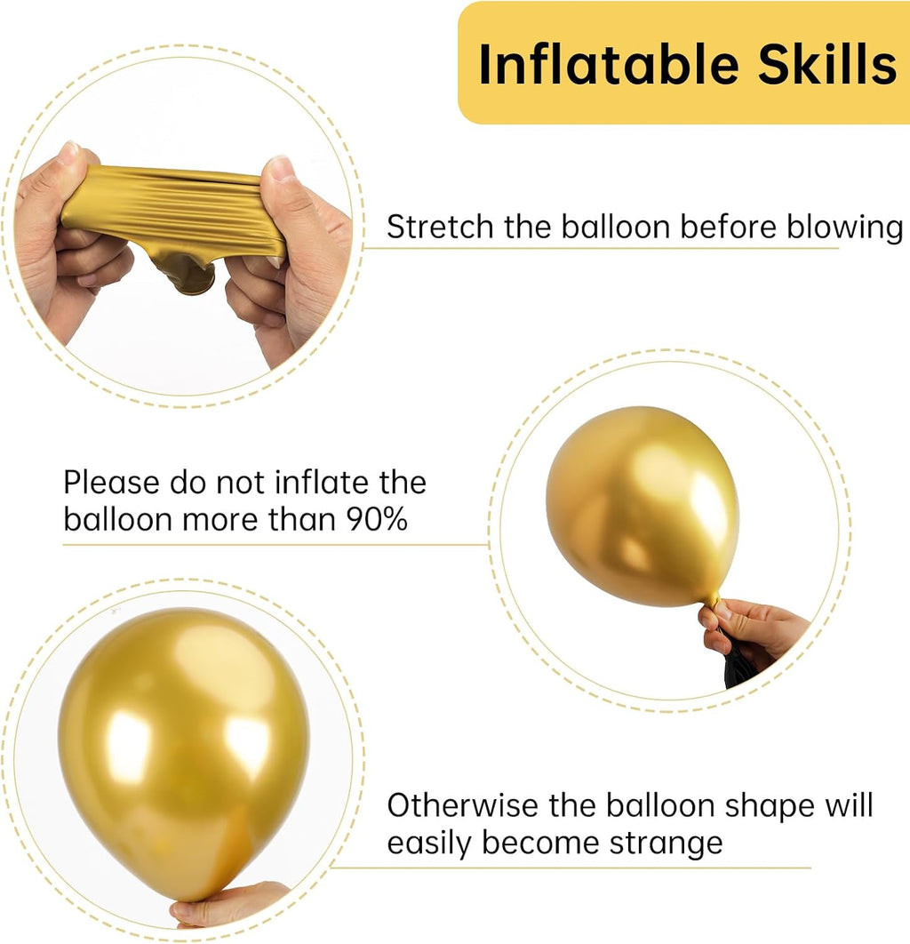 RUBFAC Gold Balloons - 129-Piece Metallic Balloon Garland Kit for Graduation, Weddings & Birthdays | Various Sizes 5-18 Inch