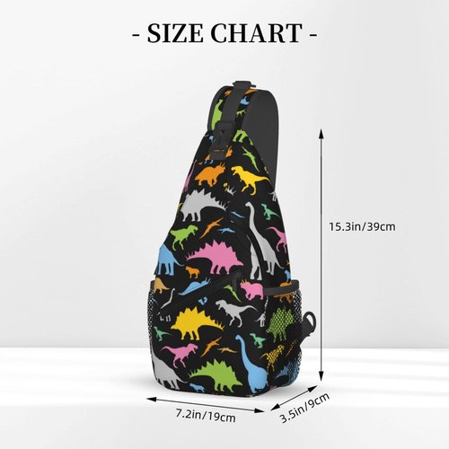 SURERUIM Cute Cartoon Dinosaur Sling Bag for Women Men Seamless Colorful Dinosaurs Pattern on Black Background Crossbody Chest Shoulder Bag Cartoon Dinosaur Backpack Casual Gym Travel Hiking Daypack