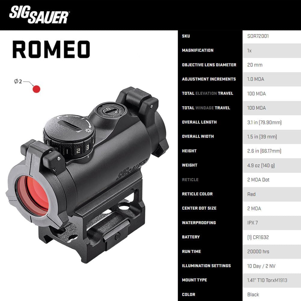 Sig Sauer Romeo-MSR Red Dot Sight - 1x20mm 2 MOA | Durable, Waterproof & Ultra-Compact with Flip-Back Lens Covers