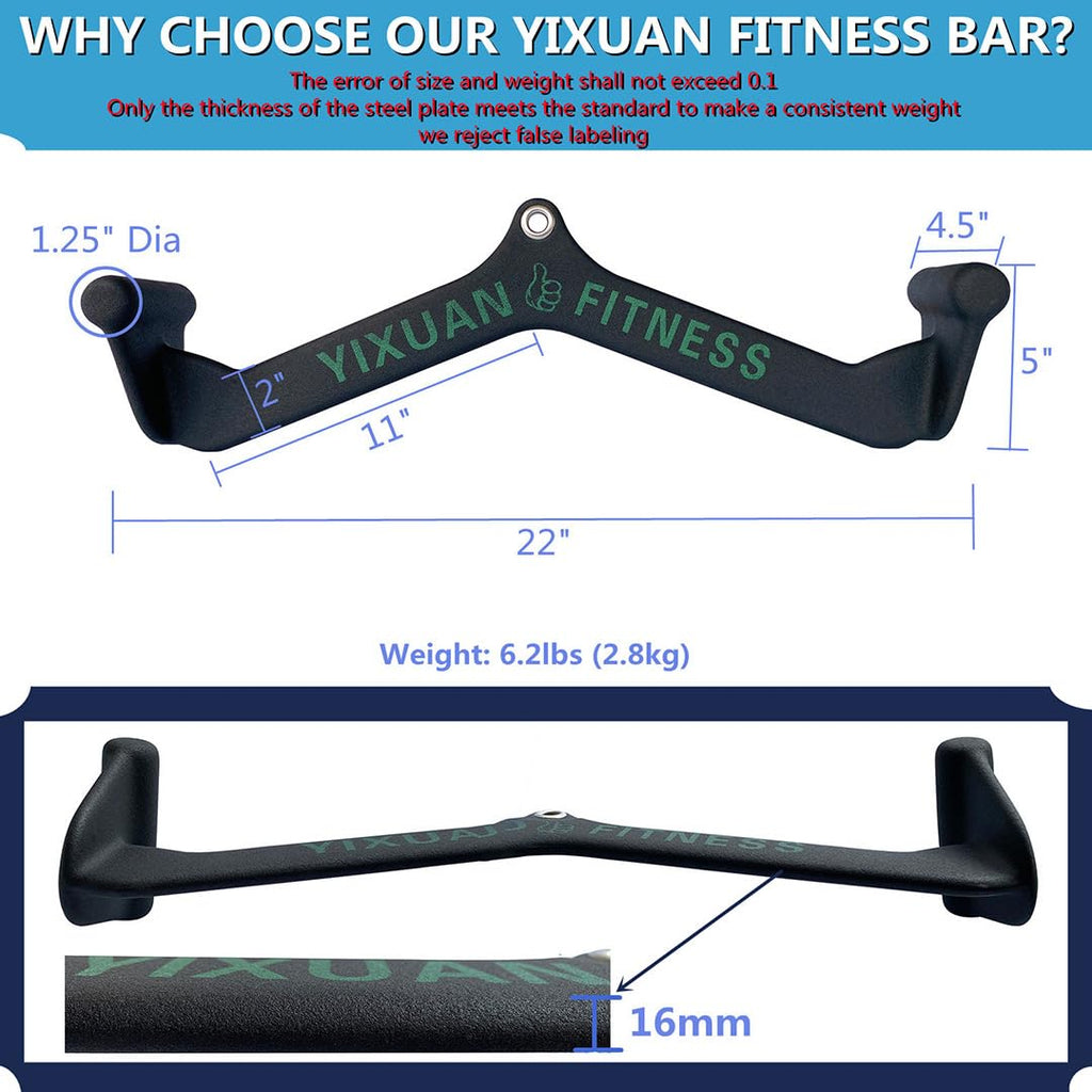 YIXUAN FITNESS Wide Grip Lat Pulldown Attachments V Bar, Close Grip Lat Pull Down Bar Double D Row Handle Tricep Press Down Bars Cable Machine Accessories, Gym Back Attachment