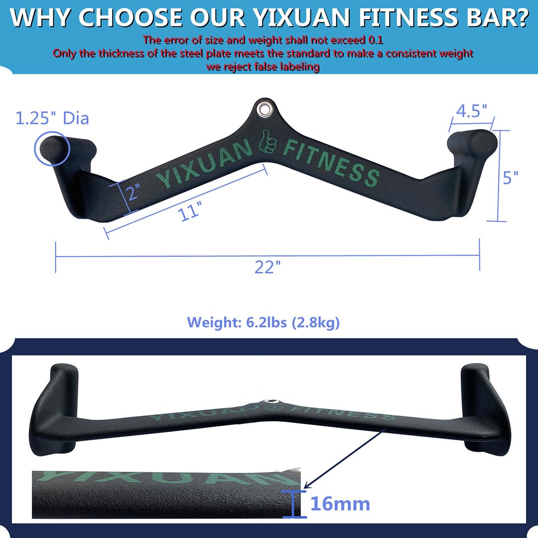 YIXUAN FITNESS Wide Grip Lat Pulldown Attachments V Bar, Close Grip Lat Pull Down Bar Double D Row Handle Tricep Press Down Bars Cable Machine Accessories, Gym Back Attachment