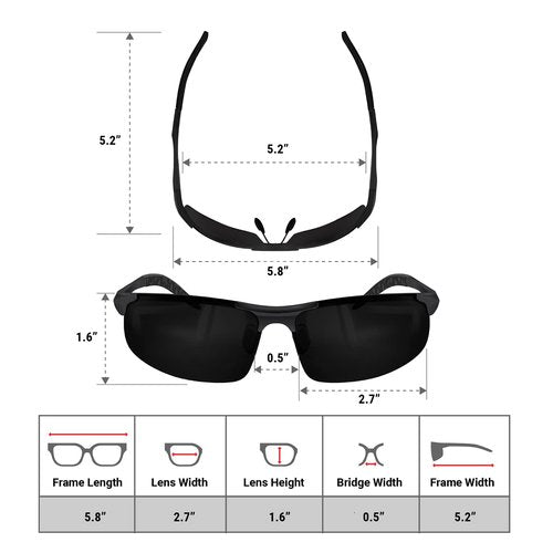 BLUPOND Set of 2 Sports Polarized Black Sunglasses for Men Women - UV400 TAC Lens - Durable Metal Frame for Driving Fishing Cycling Golfing (2 Black Lens)