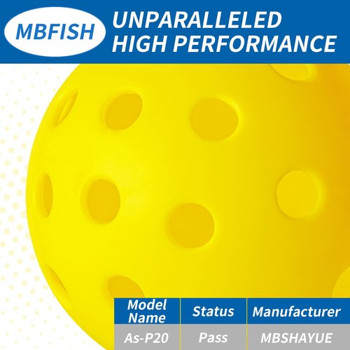 MBFISH Pickleball Pickle Ball 4 Pack Balls 40 Holes for Outdoor Meet Specifications High Bounce Yellow