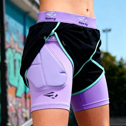 Women Girl Bumsaver Padded Shorts for Skateboarding, Roller Skating, Roller Derby, Inline Skating, Snowboarding and Skiing (Large) Black/Purple