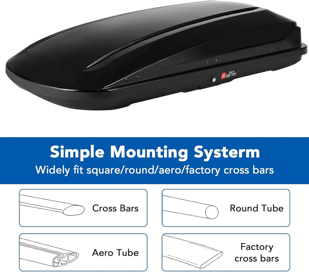 Rooftop Cargo Box Carrier by [Brand Name] - 70 Inch Hard Shell, 17.6 Cu Ft Waterproof Storage with Dual Side Opening