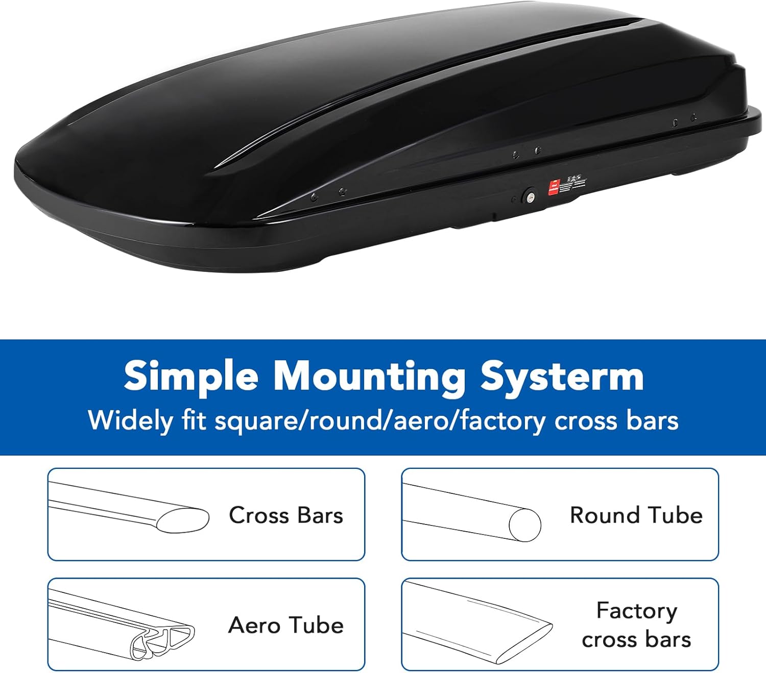 Rooftop Cargo Box Carrier by [Brand Name] - 70 Inch Hard Shell, 17.6 Cu Ft Waterproof Storage with Dual Side Opening