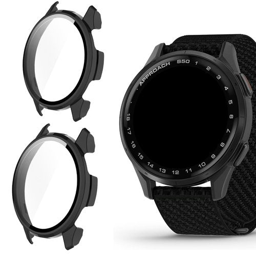 Compatible for Garmin Approach S50 Case, Lamshaw Hard PC Case with Tempered Glass Screen Protector Compatible with Garmin Approach S50 (2 Pack-Black+Black)