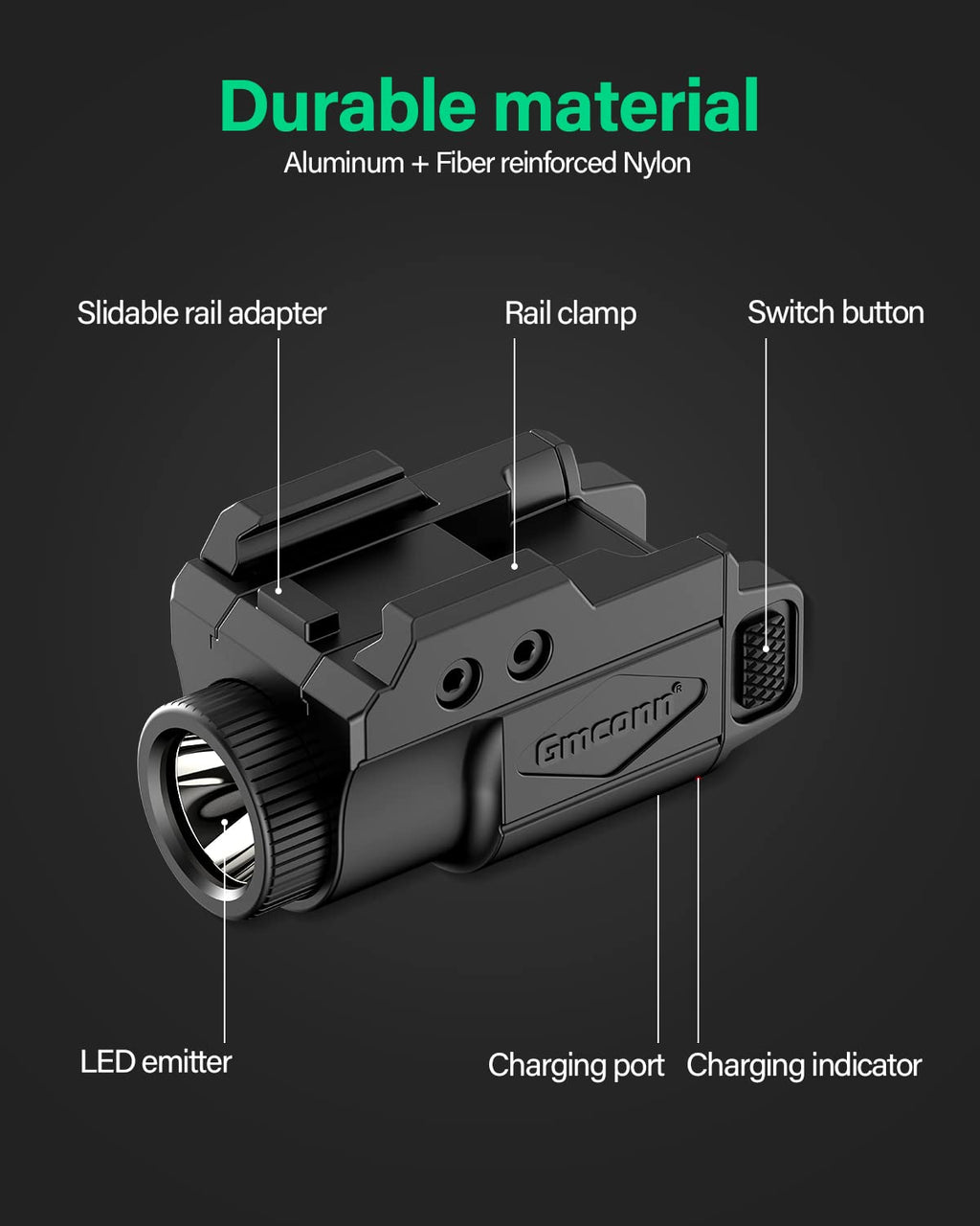Gmconn 700 Lumen Pistol Light, Compact Adjustable Rail Mounted Flashlight Mini Weapon Light with Strobe Mode for Picatinny MIL-STD-1913, Glock (700 Lumen)