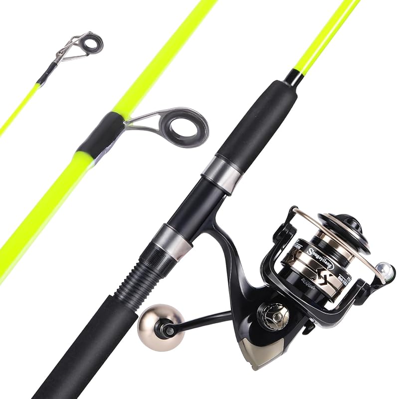 Catfish Fishing Rod and Reel Combo, 2-Piece Spinning Combo, Graphite & Glass Blanks, Yellow 6.9ft MH 3000 Reel