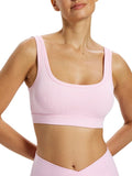 Omwilddo Ribbed U Back Sports Bra for Women Padded Cotton Blend Light Support Soft Yoga Bralette Moisture Wicking Cami Light Pink M