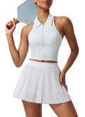 AFZ White Women Tennis Skirt Matching Tennis Tops Outfits Pickleball Skirts Workout Set