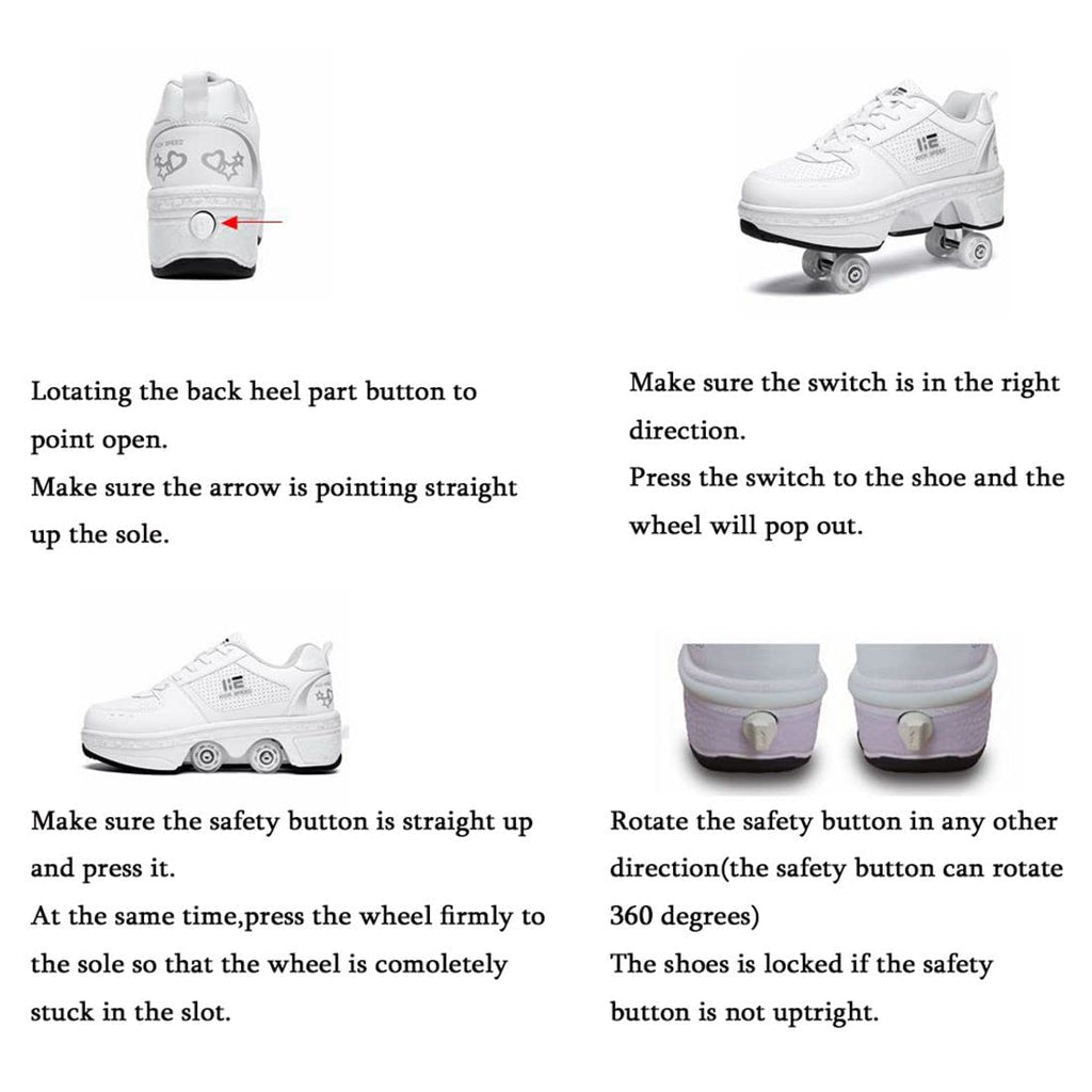 TAILORIA Four-Wheel 2-in-1 Roller Skate Shoes Unisex Roller Shoes & Sneakers Detachable Skate Shoes Kids Sneakers Shoes with Wheels Skating Roller Skates