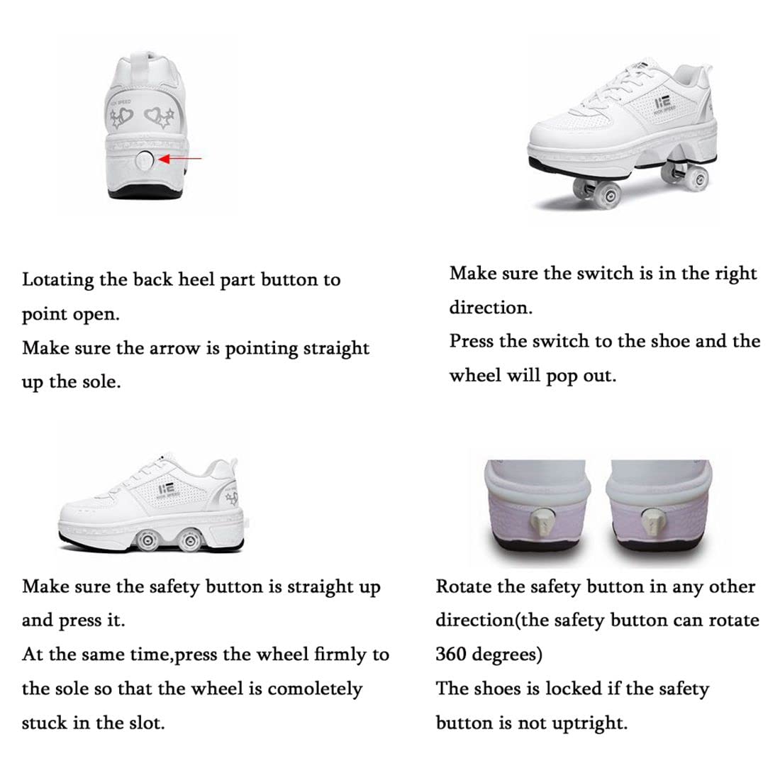 TAILORIA Four-Wheel 2-in-1 Roller Skate Shoes Unisex Roller Shoes & Sneakers Detachable Skate Shoes Kids Sneakers Shoes with Wheels Skating Roller Skates