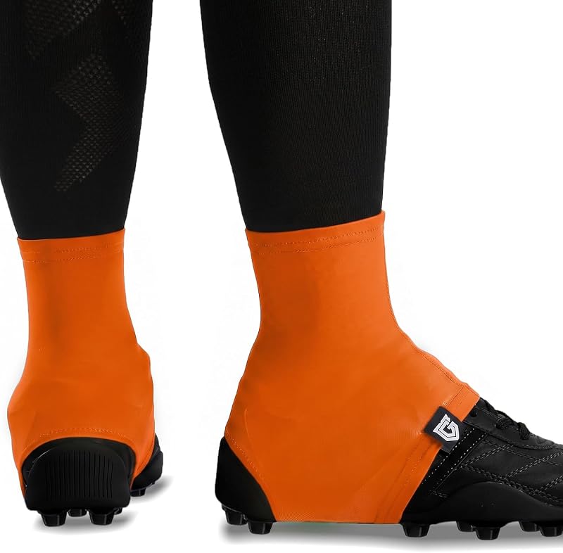 Football Cleat Covers Spats - Light Orange Small, Lace-Lock, Ankle Support