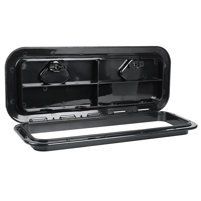 Marine Deck Access Hatch 23.9 x 9.5 in with 2 Recessed Handles – Black, 180° Hinge