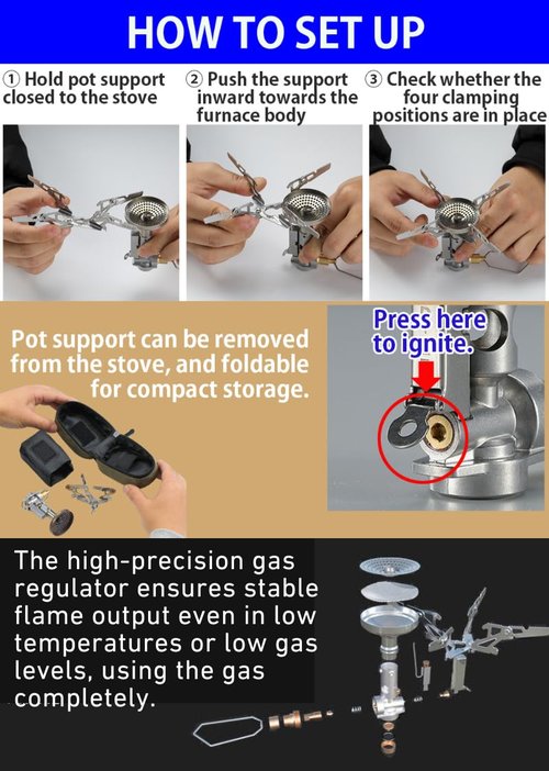 CAMPINGMOON XD-2F Canister Top Stove Portable Compact Foldable w/igniter w/Gas Fuel Can Stabilizer XD-2F/Z41