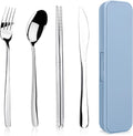 Rsiynax Portable Travel Utensils Set - Premium 304 Stainless Steel | 5-Piece Reusable Silverware in Silver