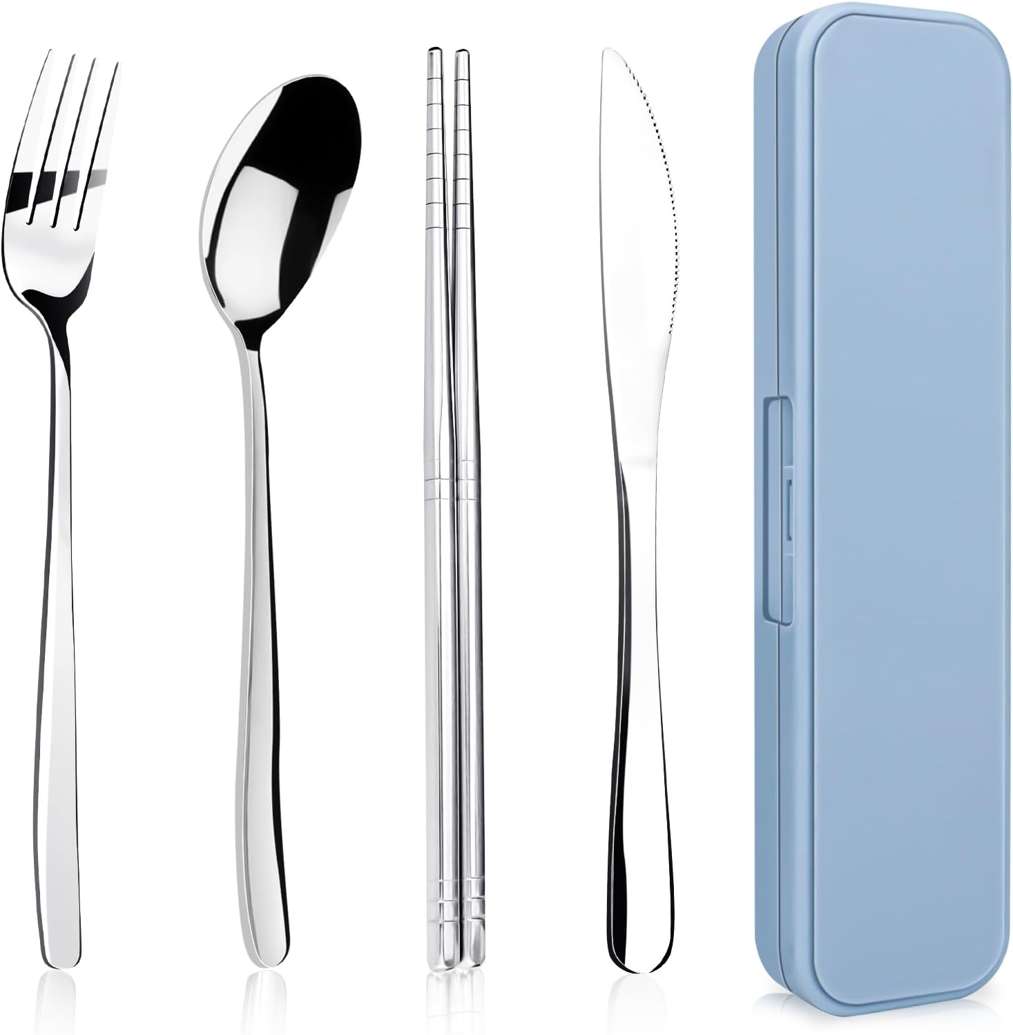 Rsiynax Portable Travel Utensils Set - Premium 304 Stainless Steel | 5-Piece Reusable Silverware in Silver