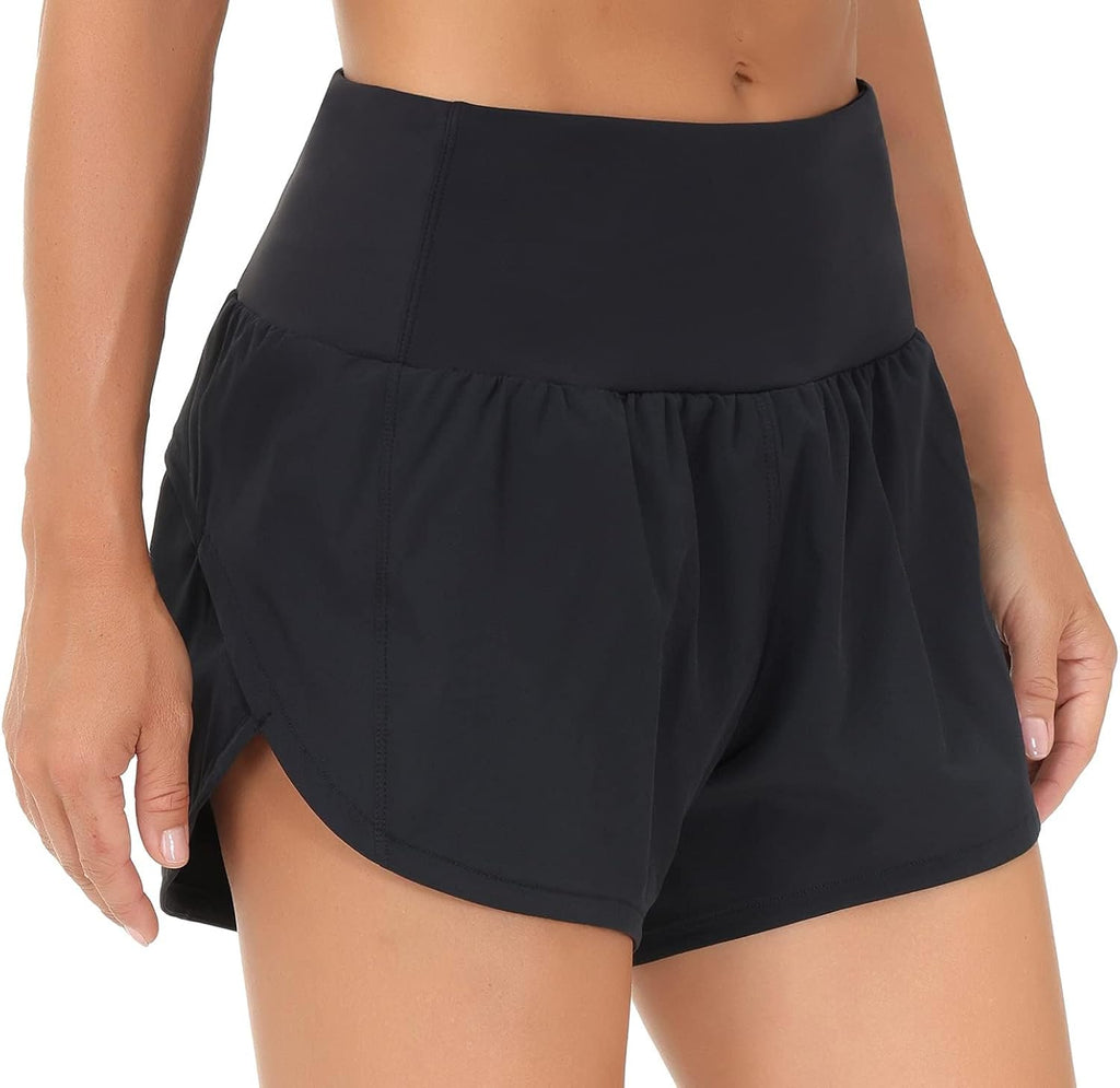 The Gym People High Waisted Running Shorts - Quick Dry Athletic Shorts with Mesh Liner & Zipper Pockets