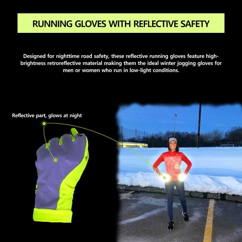 ReflecToes Reflective Winter Running Gloves - Touch Screen Compatible Lightweight Gloves - Cold Weather Hi Vis Safety for Night Runs
