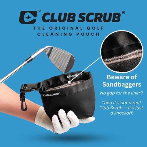 Club Scrub Pro Golf Club and Golf Ball Cleaning Bag, Waterproof Clean Face Technology Liner, Perfectly Dry Microfiber Exterior, Detachable Clip, Machine Washable, Cleans Club Grooves, Black Pro