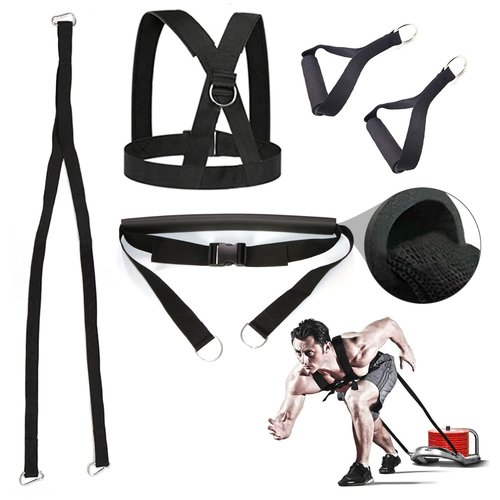 Sunsign Multi-Purpose 5-Pcs 6.6FT Sled Harness Kits Pulling Tires Sleds Parachutes for Sprinting Football Lacrosse Baseball Soccer Power Pulling Resistance Speed Agility Training