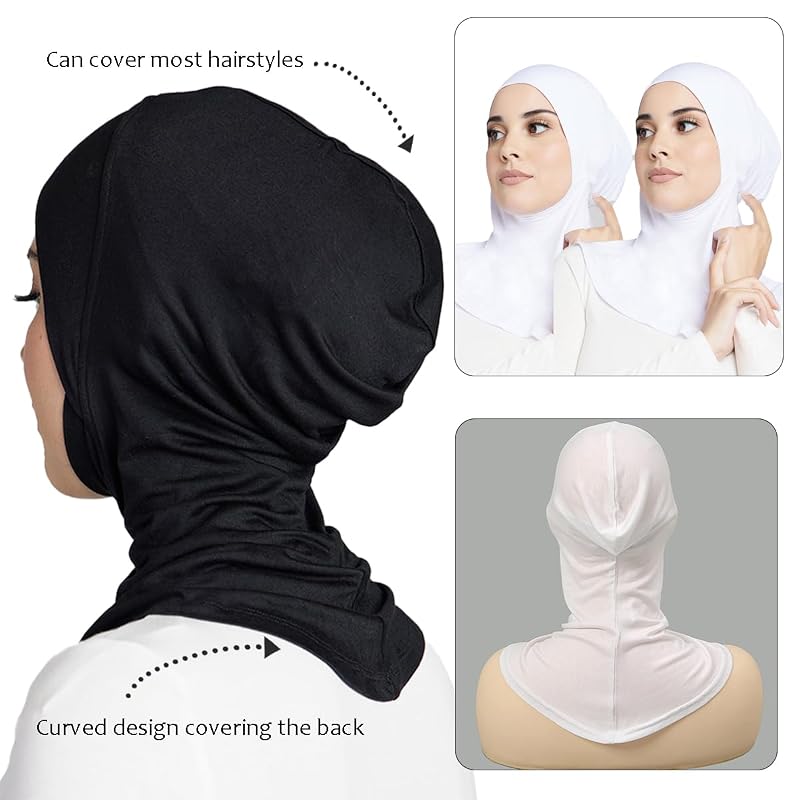 Women Slouchy Beanies Cap Under Hijab Cap - 100% Jersey, 1PC/2PC Variation White2+white2