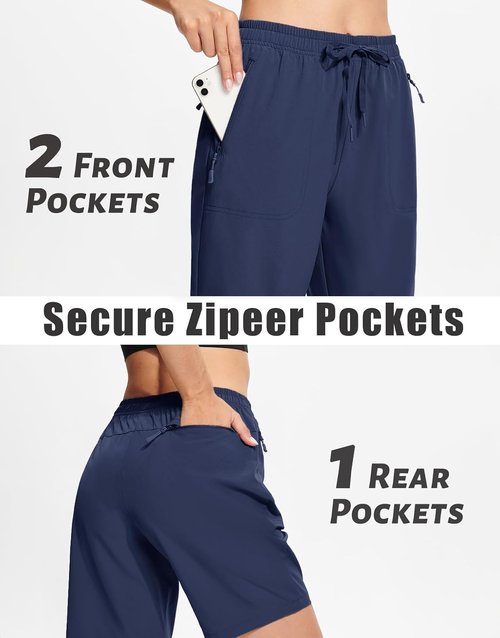 MAGCOMSEN Women's Hiking Shorts - Lightweight Quick-Dry, Water-Resistant with 3 Zipper Pockets - 8" Length