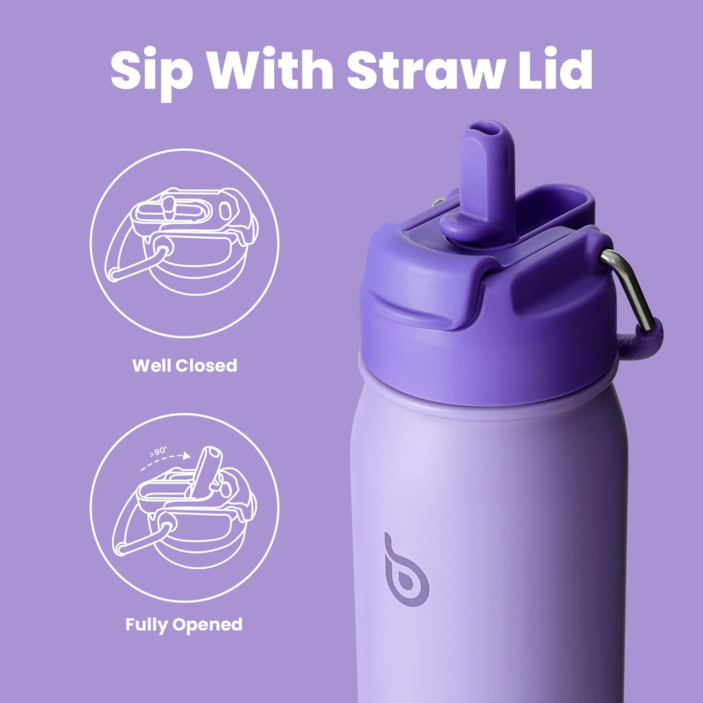 BOTTLE BOTTLE 16 oz sports water bottle stainless steel insulated kids water bottle with straw and pills holder for gifts and school (purple)