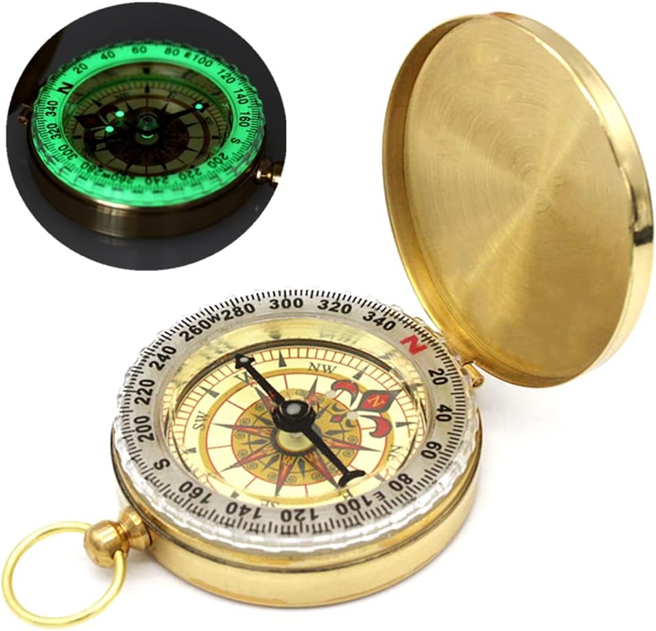 Skiennix Camping Survival Compass - Glow in The Dark Waterproof Pocket Tool for Hiking & Outdoor Navigation (Golden)