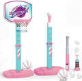 Skiennix 3-in-1 Basketball Hoop & Tee Ball Set - Adjustable Height, Automatic Pitching Machine, Pink | Perfect Outdoor & Indoor Sports Gift for Kids Ages 1-8