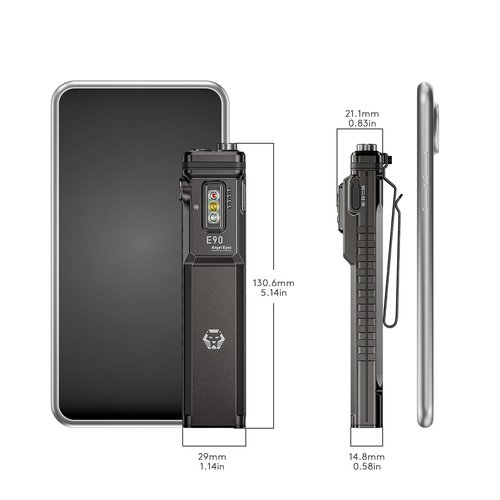 RovyVon E90 3500 Lumens EDC Flat Flashlight with Proximity Sensor, Practical Sidelights, Two-Way Clip & USB-C Charging Cable Included, IP68 Waterproof Pocket Flashlight