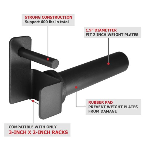 A2ZCARE Weight Plate Holder - Attachment Power Cage Rack for Power Rack - Weight Plates Storage Fit 2-inch Olympic Weight Plates (Weight Plate Holder for Rack 3x2 (Inch) - Four)