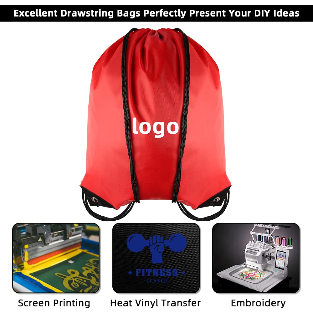 GoodtoU Nylon Drawstring Bags - Bulk 48Pcs Red Cinch Sack Gym Backpack for Sport, Traveling, Team