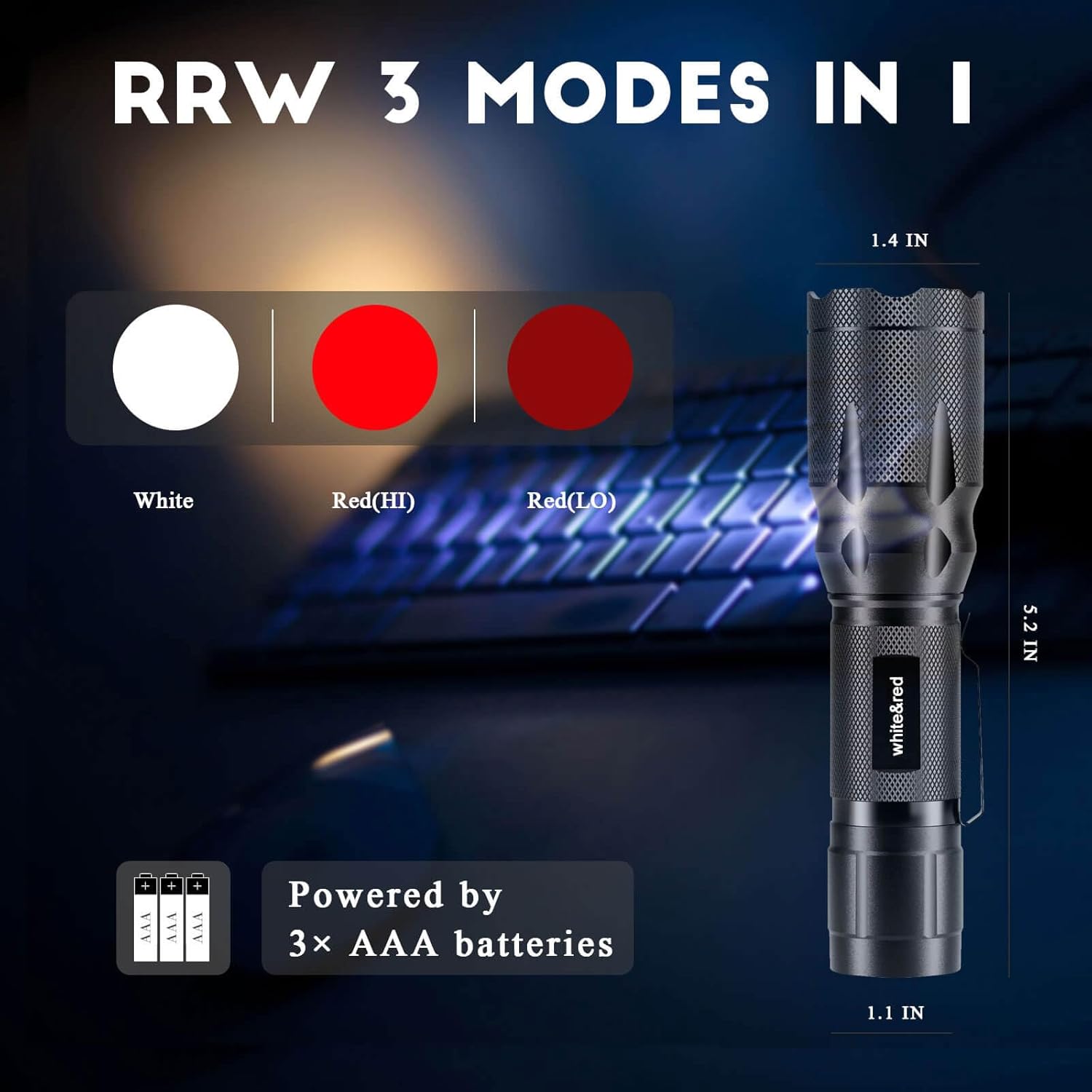 Skiennix Upgraded Red Flashlight - Bright White & High/Low Power Options | Portable Weatherproof LED Torch