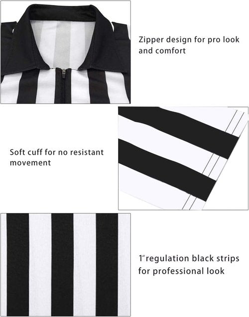 ChinFun Referee Costume Shirt - Women's Zipper Collared Umpire Jersey for Basketball & Football
