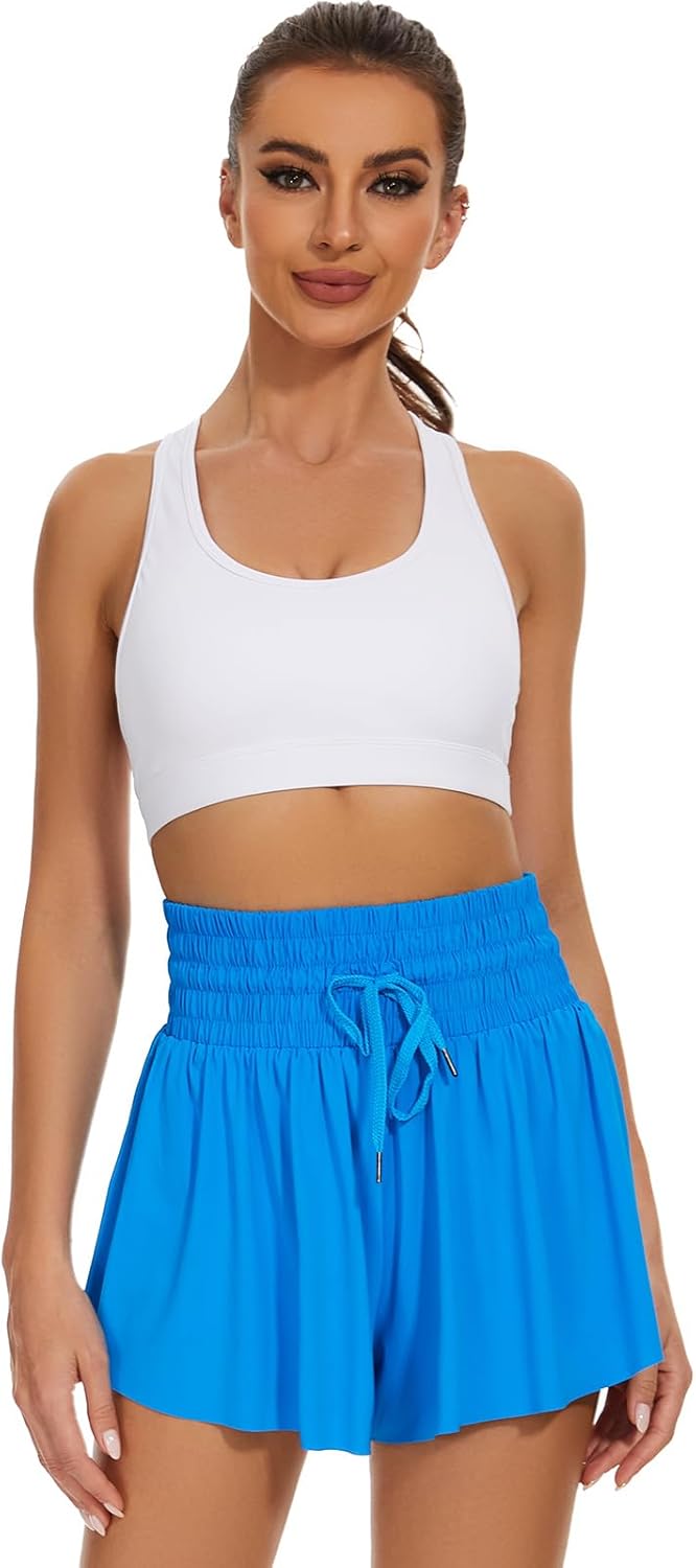 Skiennix High Waist Flowy Athletic Shorts - Comfortable High Rise Workout Butterfly Design