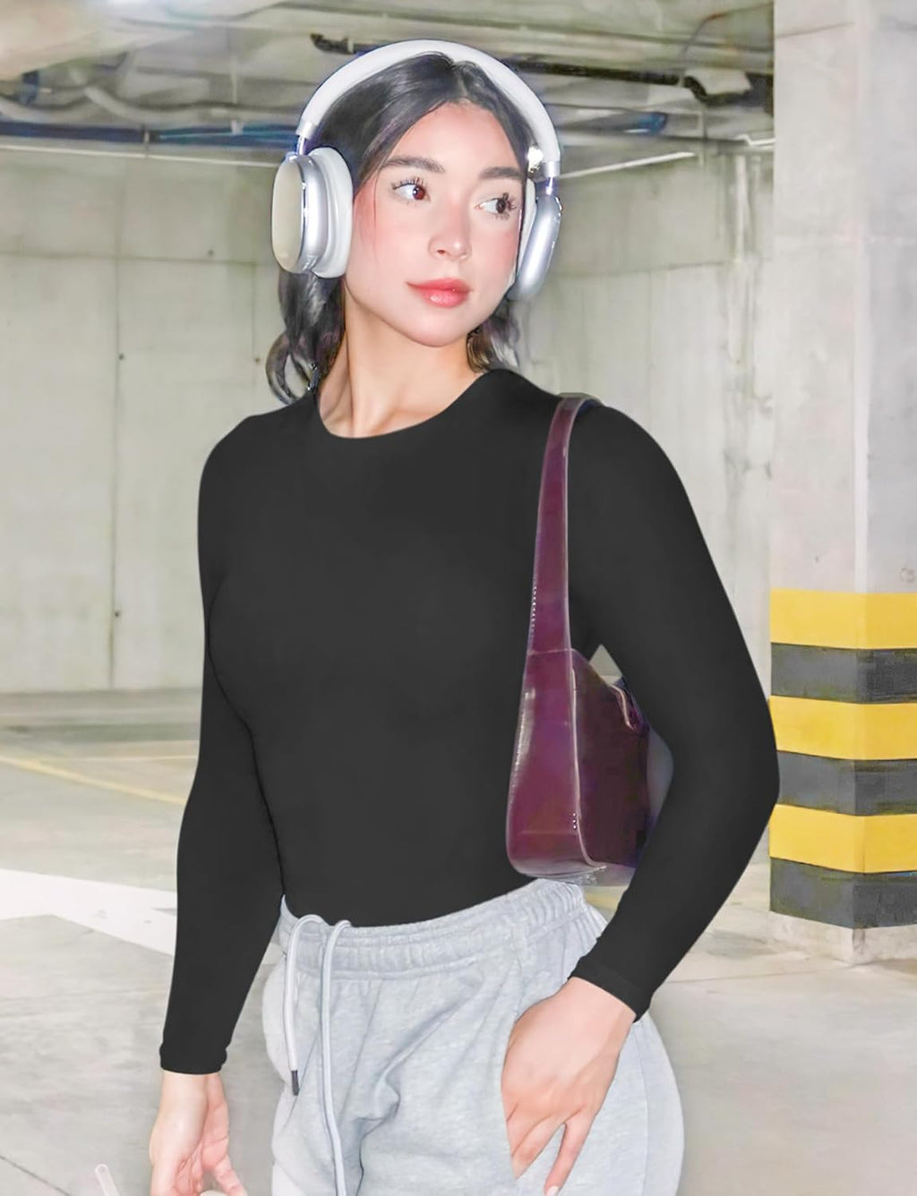 YEOREO Long Sleeve Women's Shirt - Y2K Basic Tee with Double Lining & Crew Neck | Perfect for Workouts