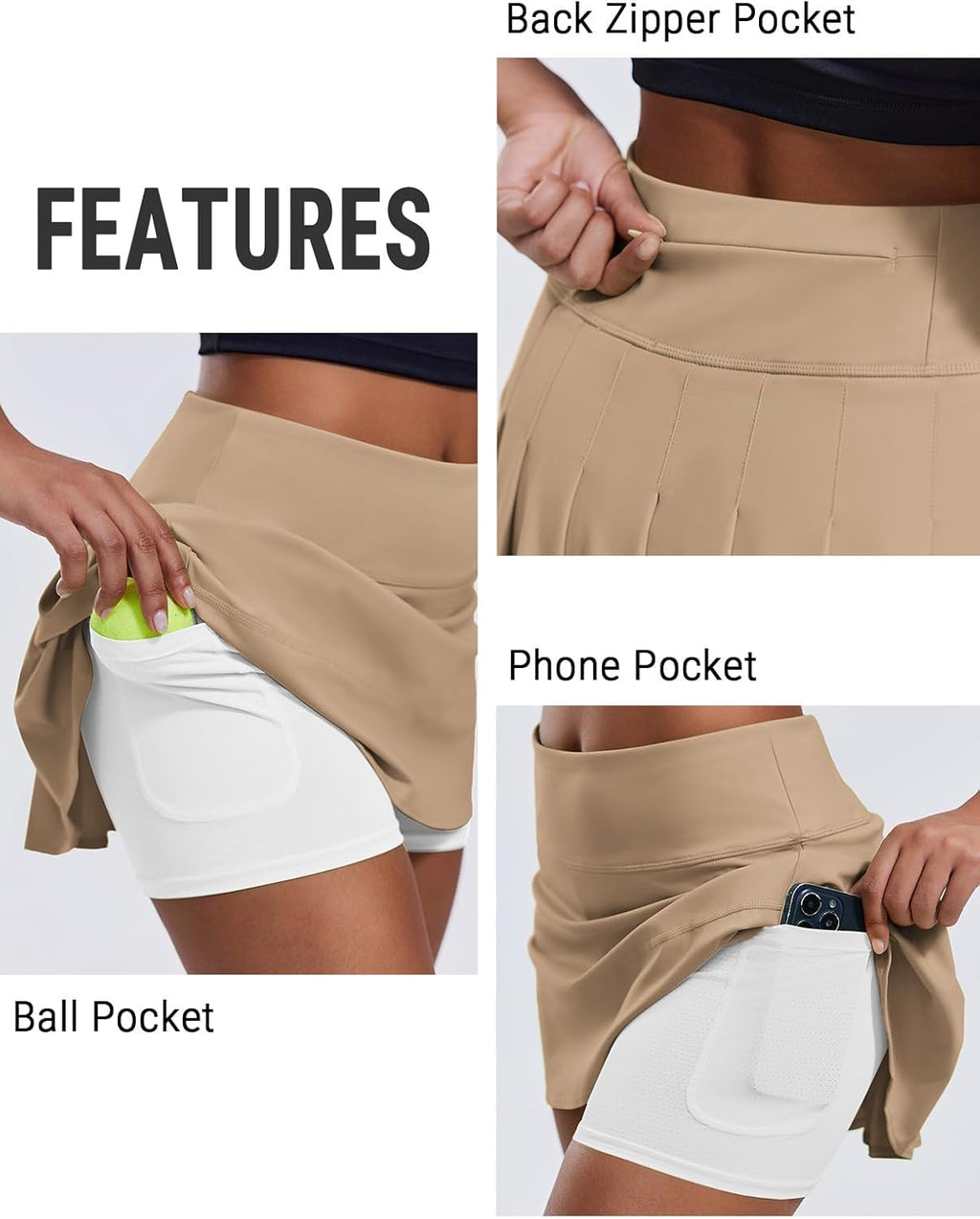PINSPARK Pleated Tennis Skirt - High Waisted Athletic Golf Skort with Pockets | Women's Mini Skirt