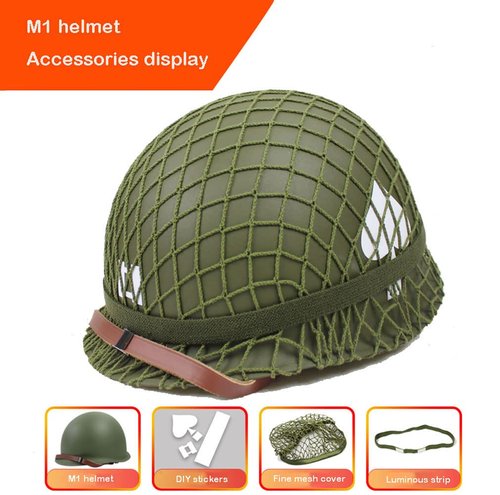 WWII US Army M1 Green Helmet Replica with Net/Canvas Chin Strap DIY Painting