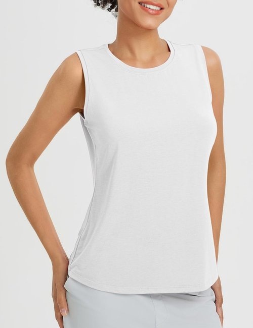 Baleaf Women's High Neck Open Back Yoga Tank Top - Loose Fit Athletic Gym Shirt