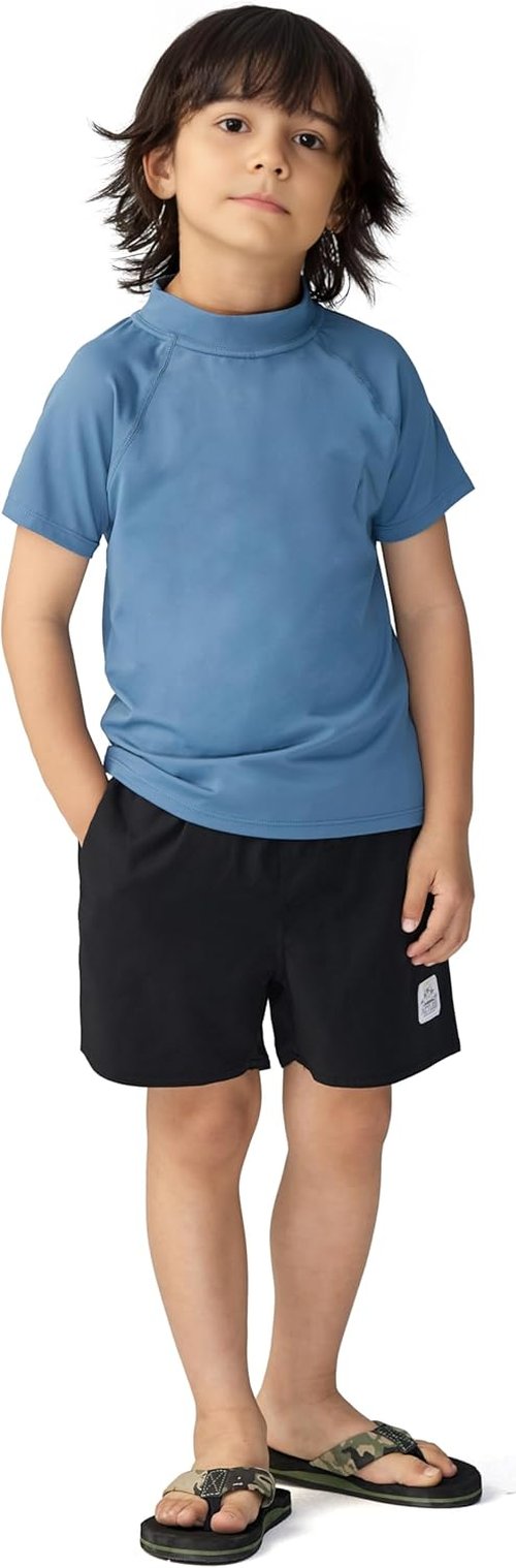 Actleis Boys Swim Shirt - Quick Dry Rash Guard with UPF50+ Sun Protection | Short Sleeve Swimwear