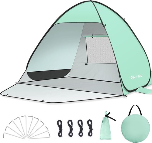 Glymnis Beach Tent - Portable Sun Shelter for 1-4 Persons | UPF 50+ with Enclosed Zipper Door