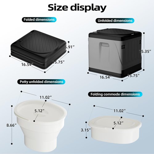 Portable Camping Toilets for Adults - Extra Large Travel Porta Potty with InnerPotty and Carry Bag, 400lbs Load Camp Toilet for Car, Hiking, RV, Beach, Indoor, Outdoor