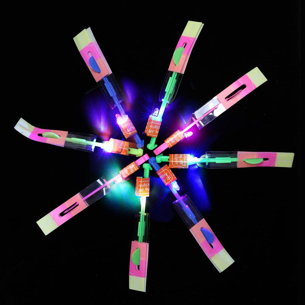 **LPVOQPTH 25 Sets LED Flying Toy Set - Glow in The Dark Slingshot Helicopters for Kids (Ages 4-12)**