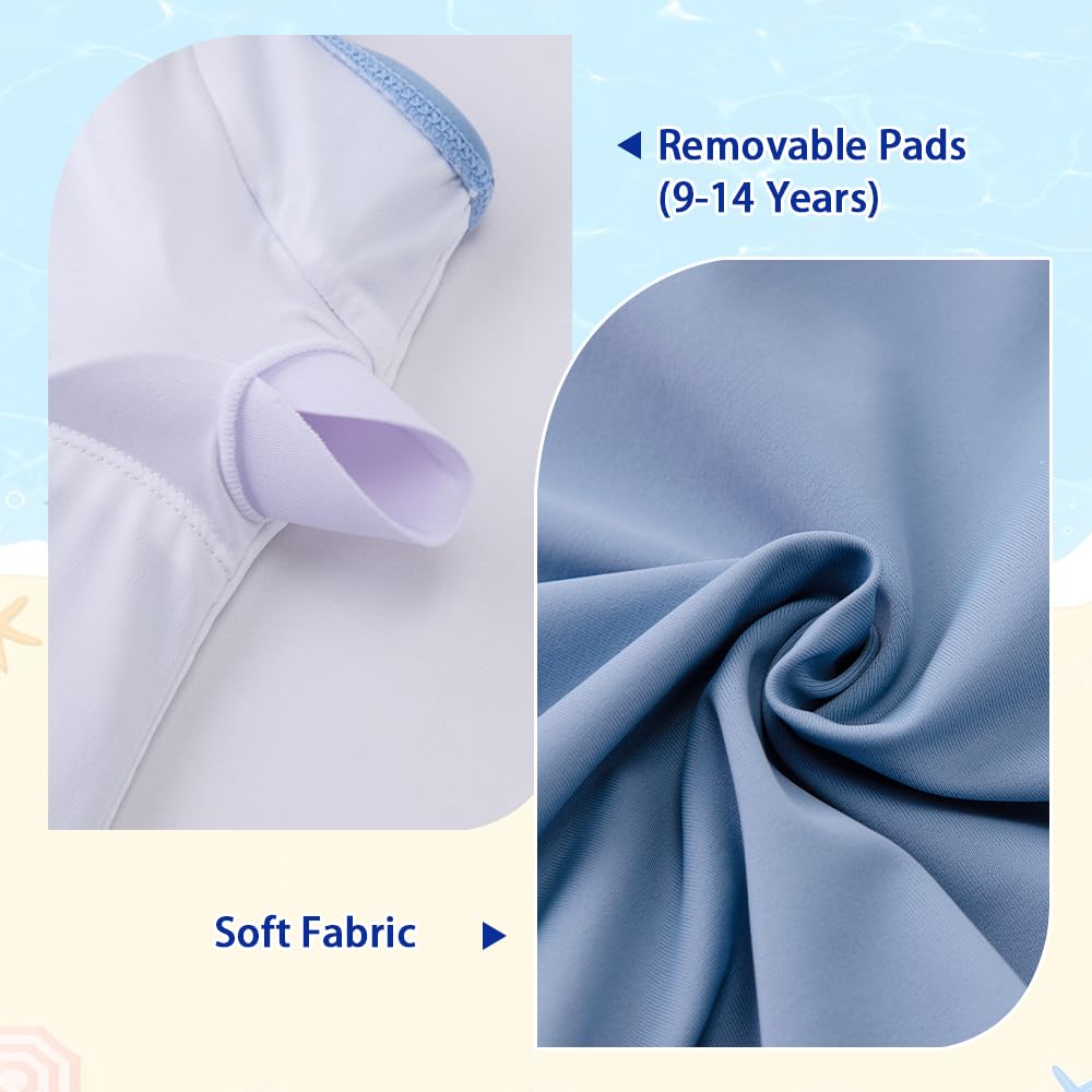 Belovance Girls Swimsuits One Piece Bathing Suit Solid Color Blocking Tween Swimming Suit Summer Modest Beach Swimwear Adjustable Straps Quick Dry Size 9 10 (10Y, Blue)