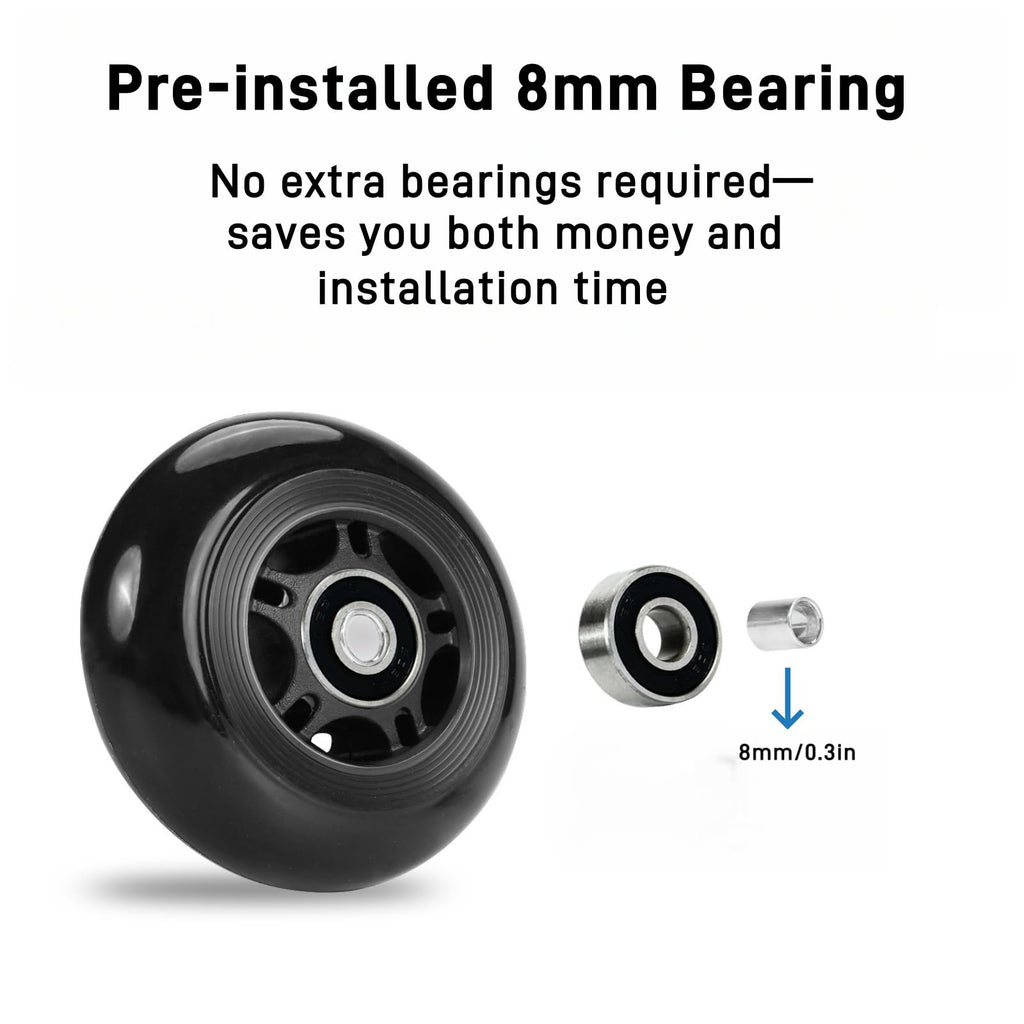 VORTRACK 8-Pack Inline Skate Wheels 85A with ABEC-9 Bearings, 64mm 70mm 72mm 76mm 80mm Sizes, Indoor & Outdoor Use for Roller Hockey, Inline Skates, Scooter and Luggage Repair (80mm)