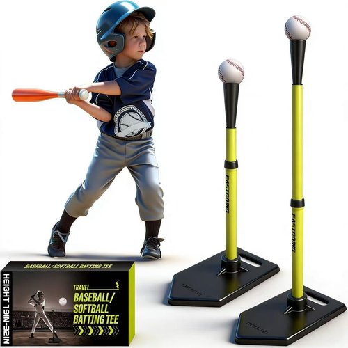 Eastgoing Baseball Tee - Adjustable 19"-32" Height Telescopic Rubber Batting Tee for Kids