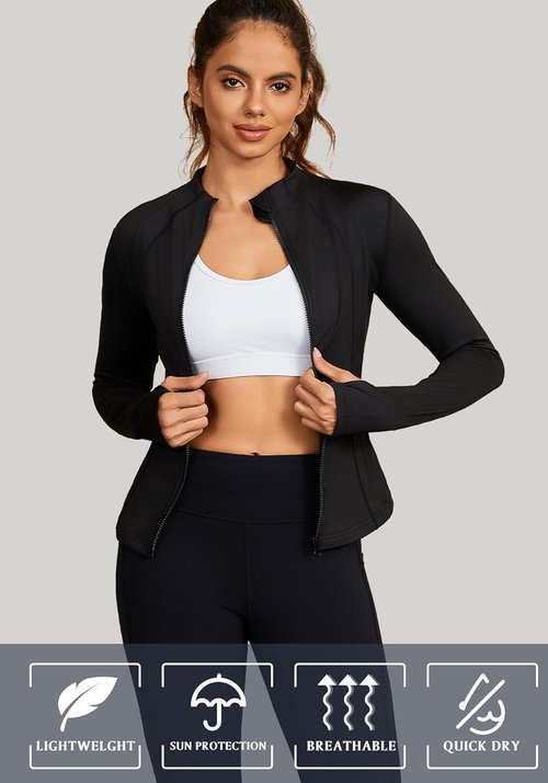 Bosmeer Workout Jackets for Women - Lightweight Zip-Up Slim Fit Yoga Jacket with Thumb Holes | Cropped Design